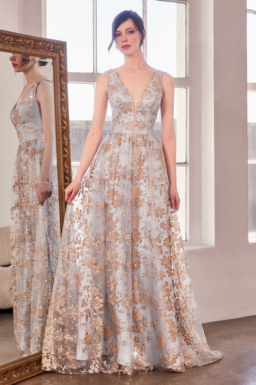 Glitter Print Sleeveless Gown by Amoris T606 in Mauve