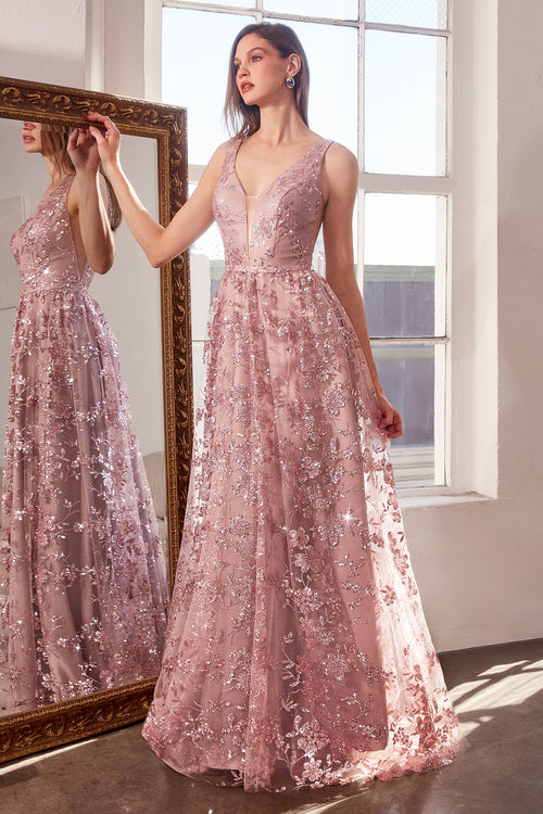 Glitter Print Sleeveless Gown by Amoris T606 in Mauve