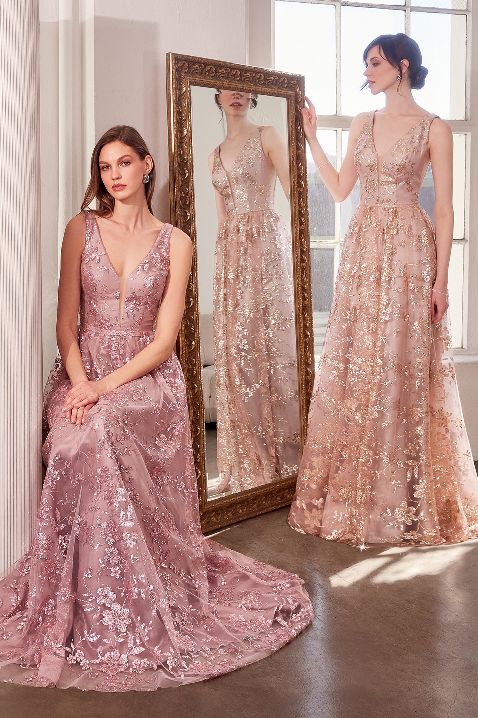 Glitter Print Sleeveless Gown by Amoris T606 in Mauve