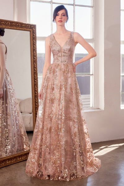 Glitter Print Sleeveless Gown by Amoris T606 in Mauve