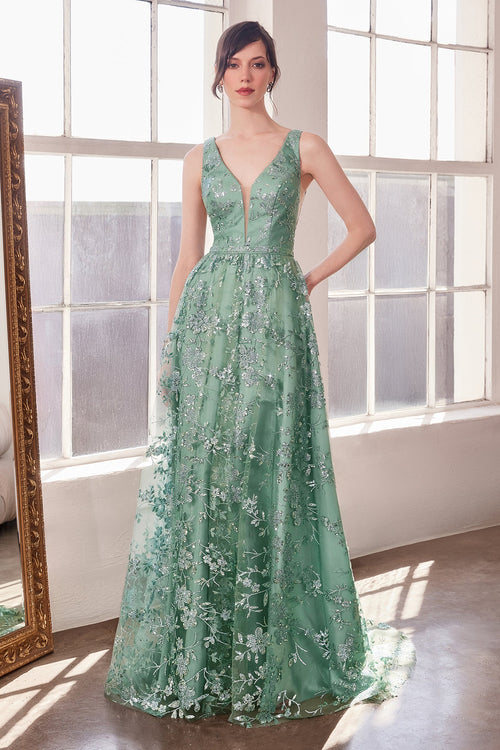 Glitter Print Sleeveless Gown by Amoris T606 in Mauve