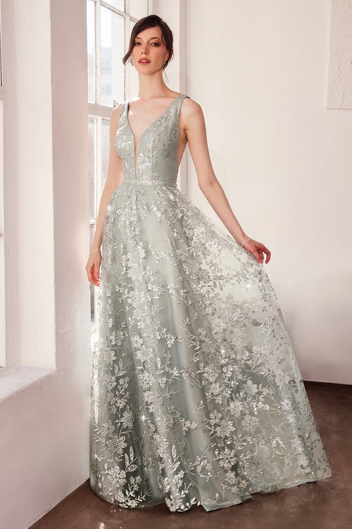 Glitter Print Sleeveless Gown by Amoris T606 in Mauve