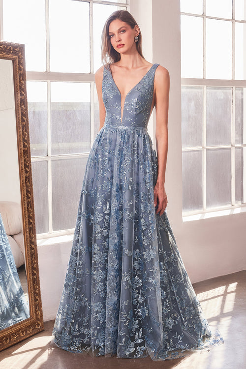 Glitter Print Sleeveless Gown by Amoris T606 in Mauve