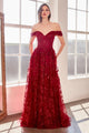 Glitter Print Off Shoulder Gown in Mauve by Amoris T607