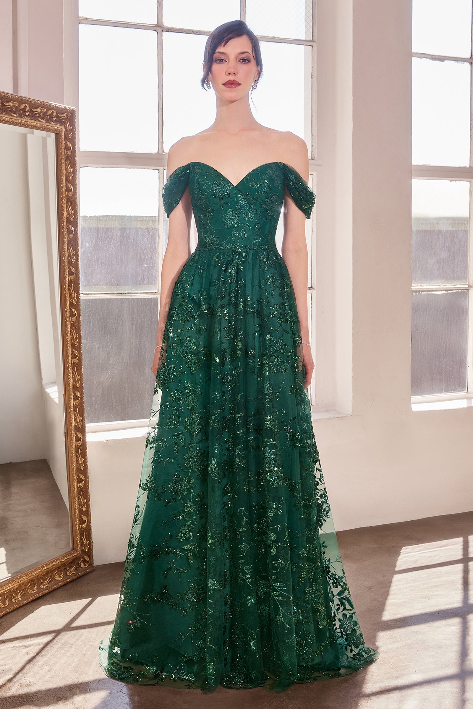 Glitter Print Off Shoulder Gown in Mauve by Amoris T607