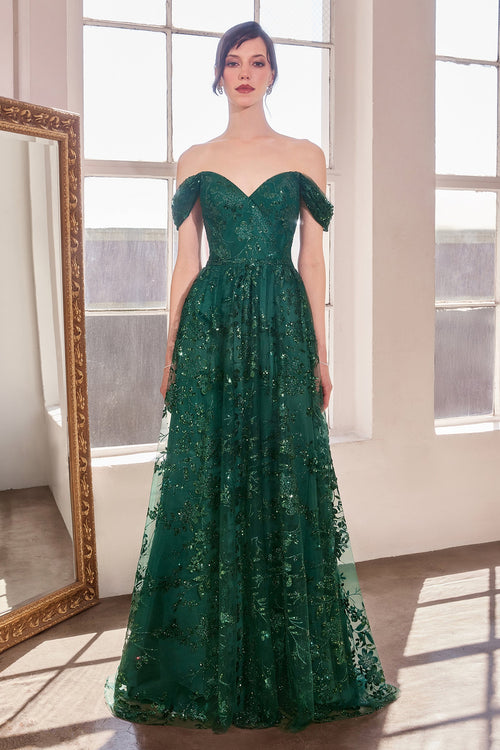 Glitter Print Off Shoulder Gown in Mauve by Amoris T607
