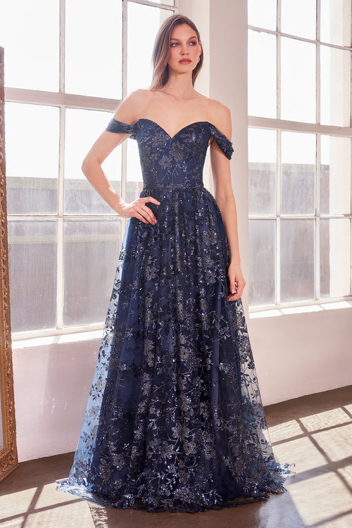 Glitter Print Off Shoulder Gown in Mauve by Amoris T607