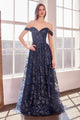 Glitter Print Off Shoulder Gown in Mauve by Amoris T607