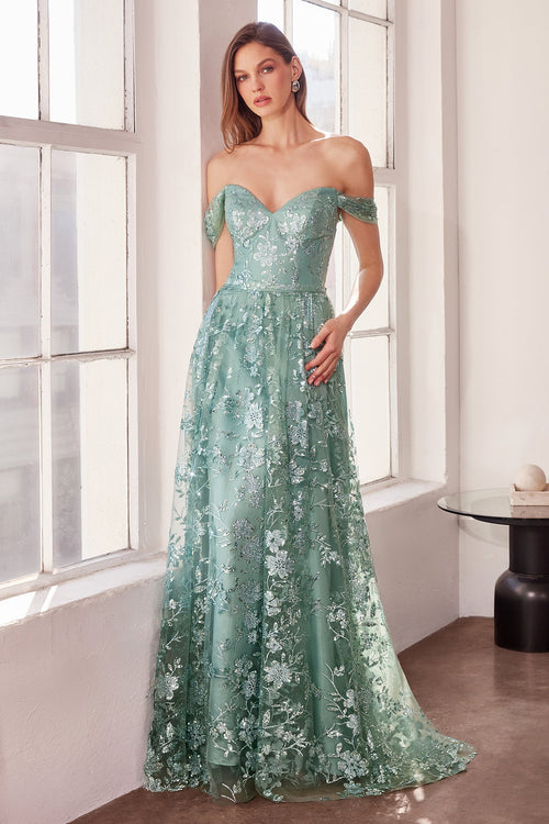 Glitter Print Off Shoulder Gown in Mauve by Amoris T607