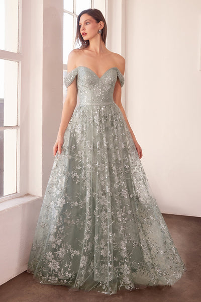 Glitter Print Off Shoulder Gown in Mauve by Amoris T607