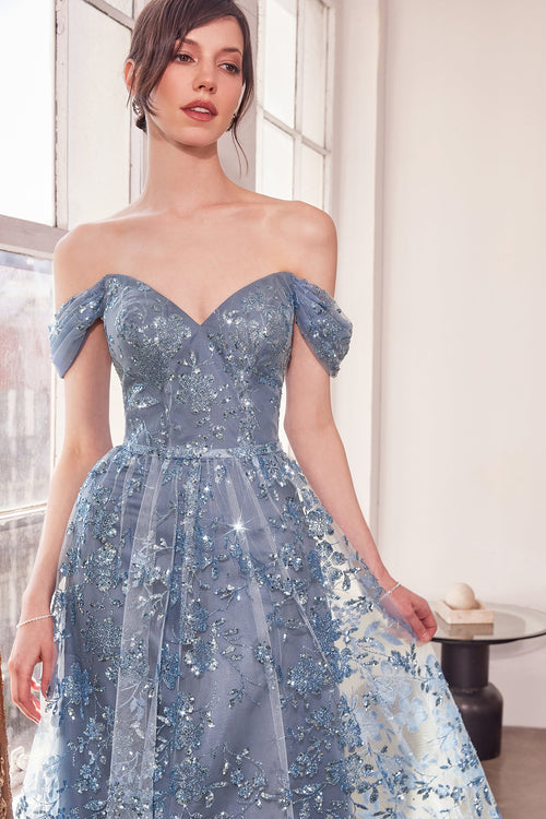 Glitter Print Off Shoulder Gown in Mauve by Amoris T607