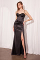 Satin Fitted Sleeveless Slit Gown – Amoris T608 Black