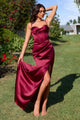 Satin Fitted Sleeveless Slit Gown – Amoris T608 Black