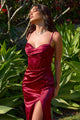 Satin Fitted Sleeveless Slit Gown – Amoris T608 Black