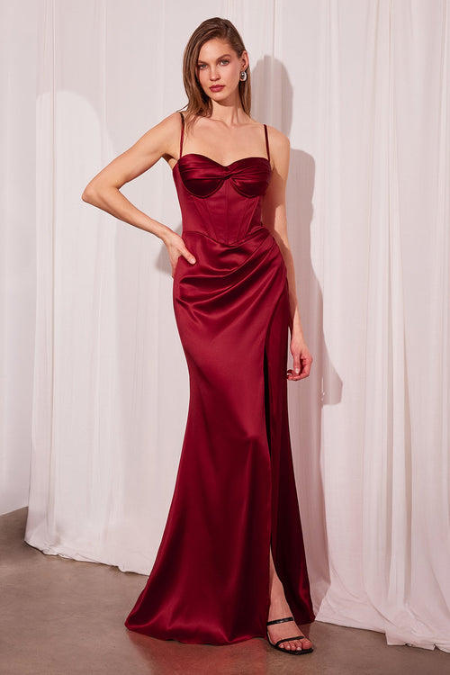 Satin Fitted Sleeveless Slit Gown – Amoris T608 Black