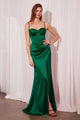 Satin Fitted Sleeveless Slit Gown – Amoris T608 Black