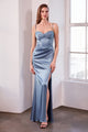 Satin Fitted Sleeveless Slit Gown – Amoris T608 Black