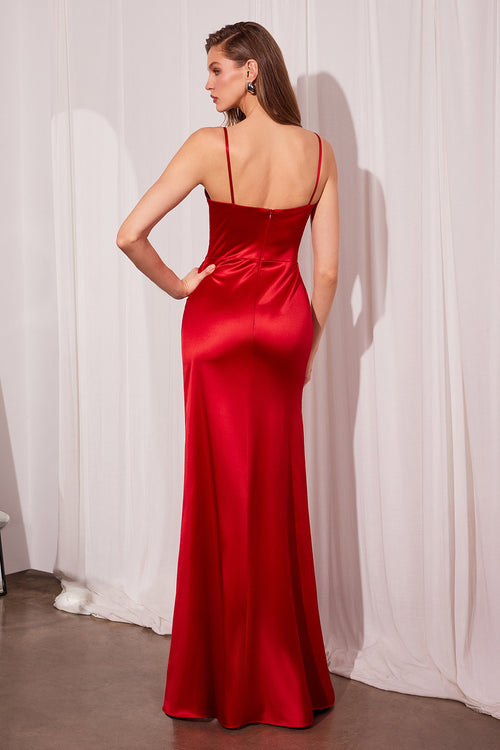 Satin Fitted Sleeveless Slit Gown – Amoris T608 Black