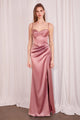 Satin Fitted Sleeveless Slit Gown – Amoris T608 Black