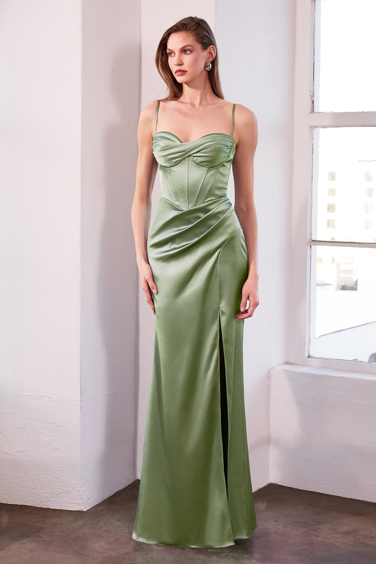 Satin Fitted Sleeveless Slit Gown – Amoris T608 Black
