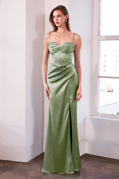 Satin Fitted Sleeveless Slit Gown – Amoris T608 Black
