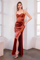 Satin Fitted Sleeveless Slit Gown – Amoris T608 Black