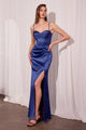 Satin Fitted Sleeveless Slit Gown – Amoris T608 Black