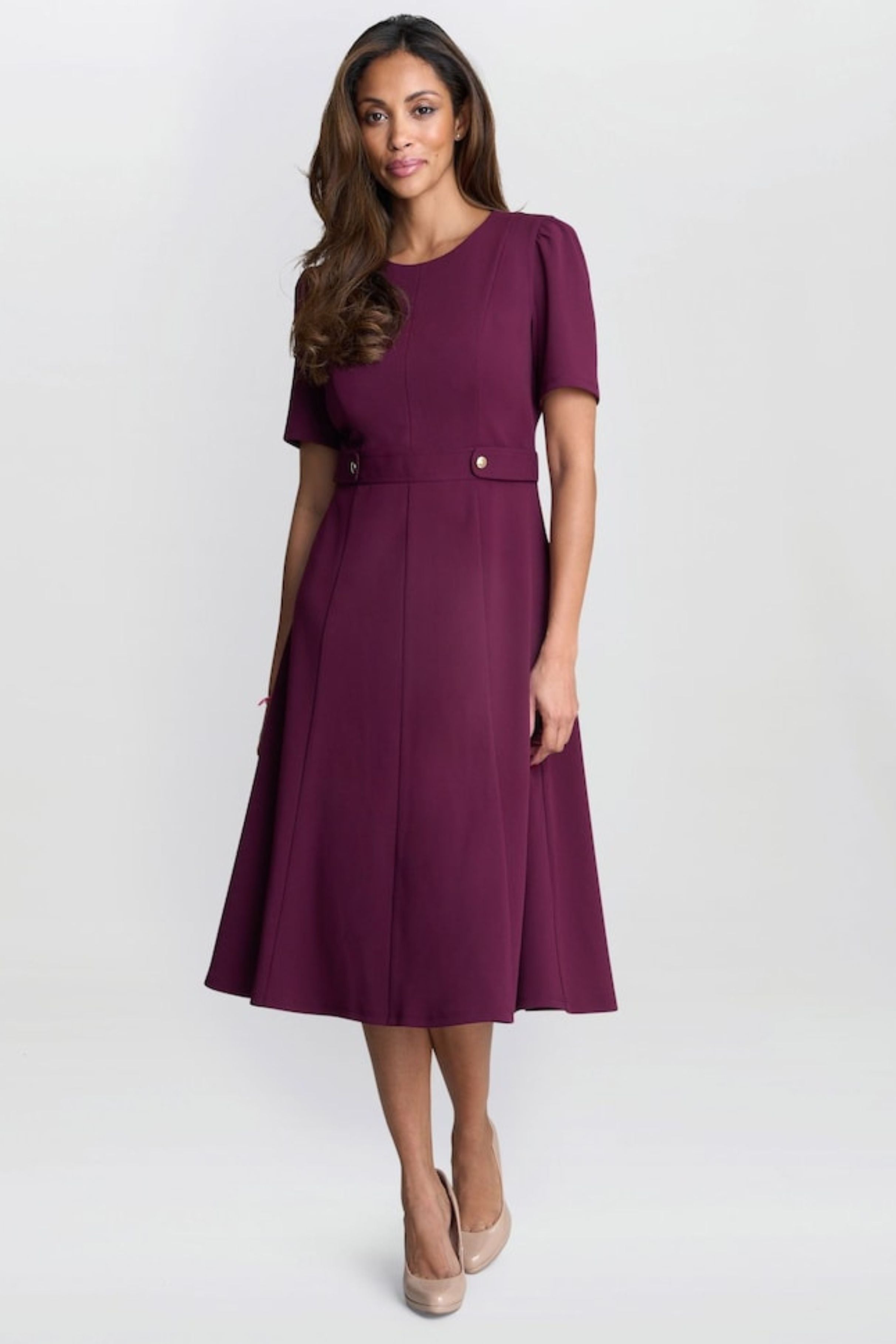 Women's London Times Solid Side Tab Fit & Flare Dress, Size: 8, Plum