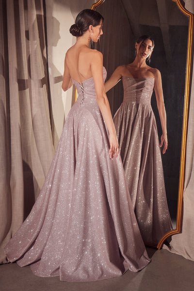 Glitter Strapless A-line Slit Gown by Amoris T701 – Red