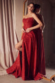 Glitter Strapless A-line Slit Gown by Amoris T701 – Red