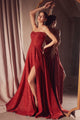 Glitter Strapless A-line Slit Gown by Amoris T701 – Red