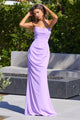Chiffon Fitted Long Strapless Dress by Amoris T702 – Lavender
