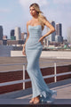 Chiffon Fitted Long Strapless Dress by Amoris T702 – Lavender