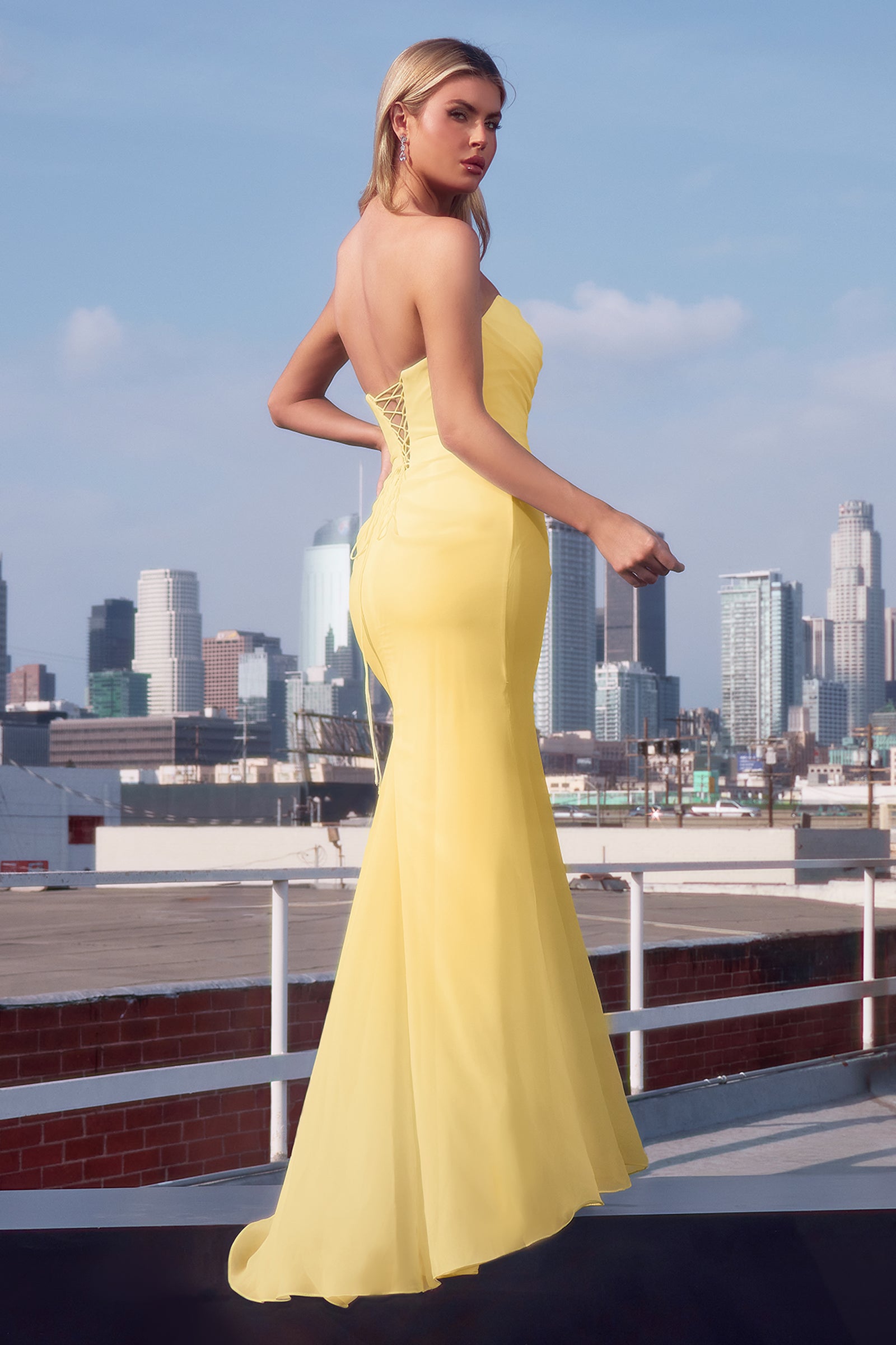 Chiffon Fitted Long Strapless Dress by Amoris T702 – Lavender