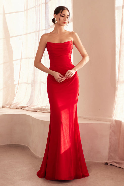 Chiffon Fitted Long Strapless Dress by Amoris T702 – Lavender