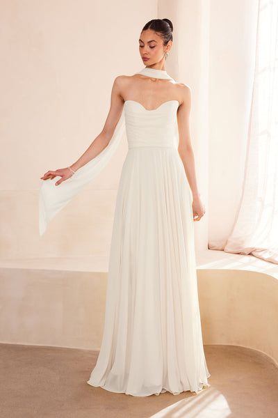 Off White Chiffon Strapless A-line Wedding Gown by Amoris T703W