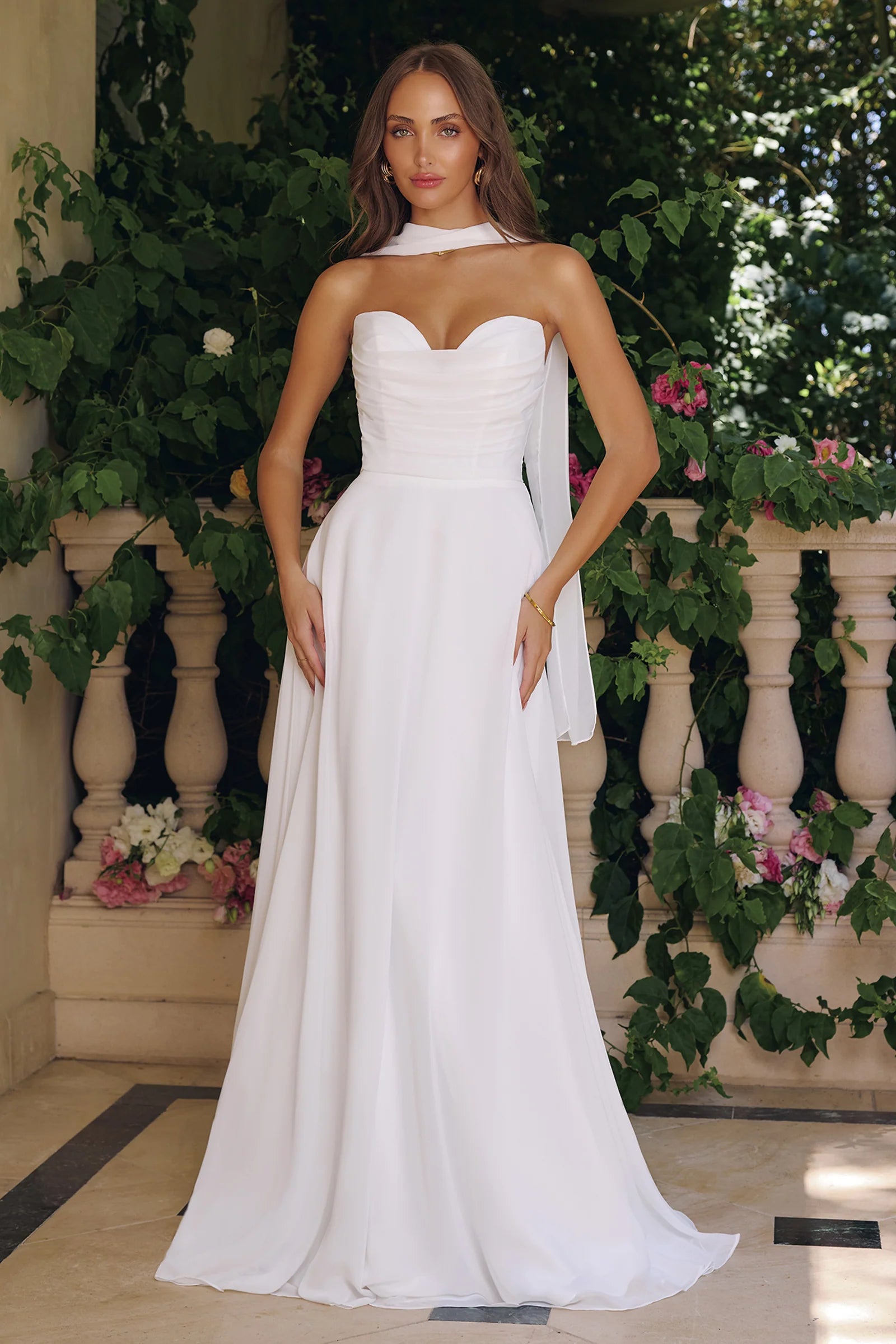 Off White Chiffon Strapless A-line Wedding Gown by Amoris T703W