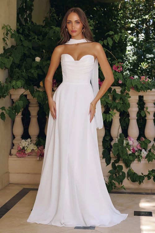 Off White Chiffon Strapless A-line Wedding Gown by Amoris T703W