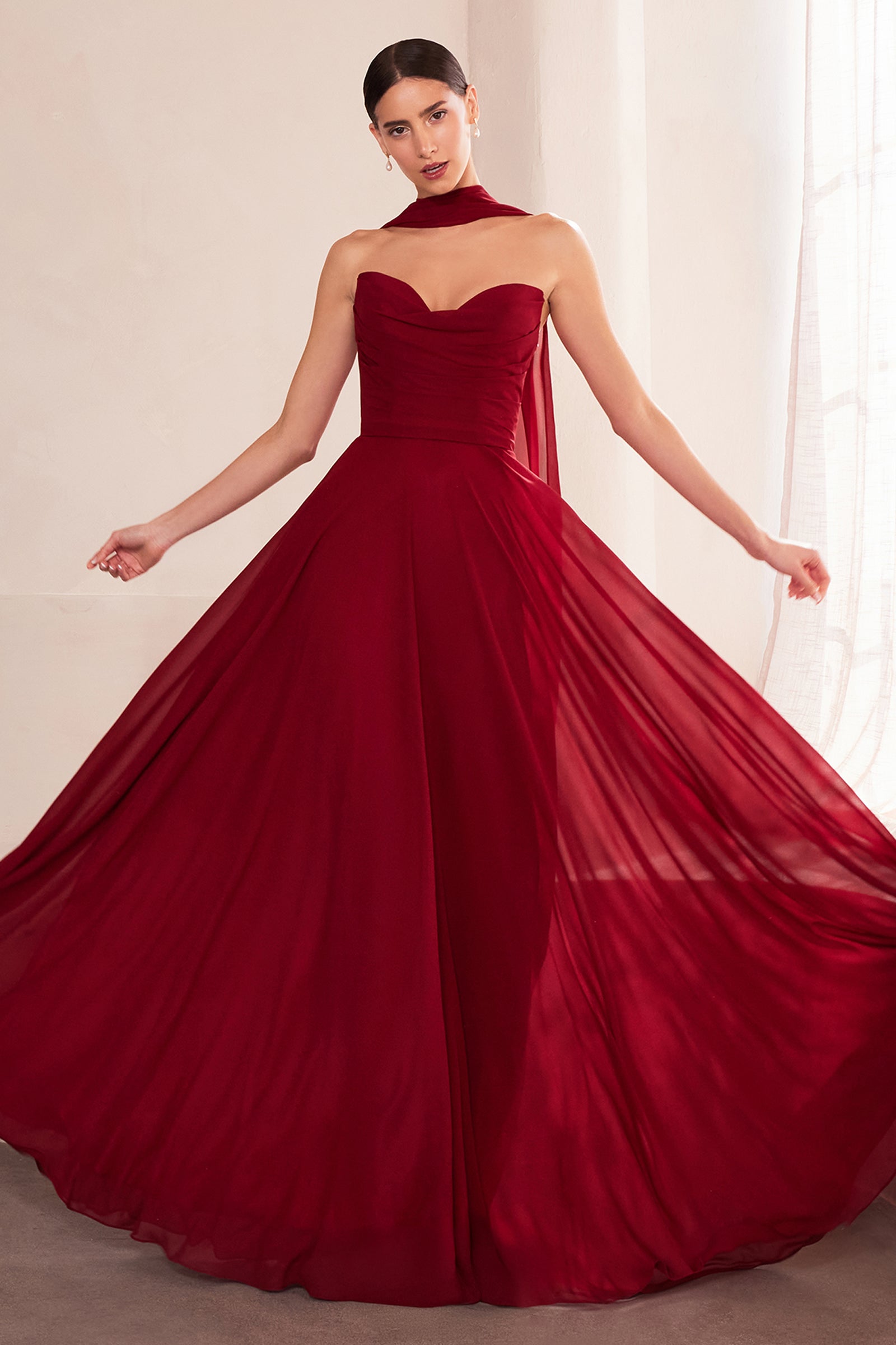 Sky Blue Chiffon Strapless A-Line Gown by Amoris T703