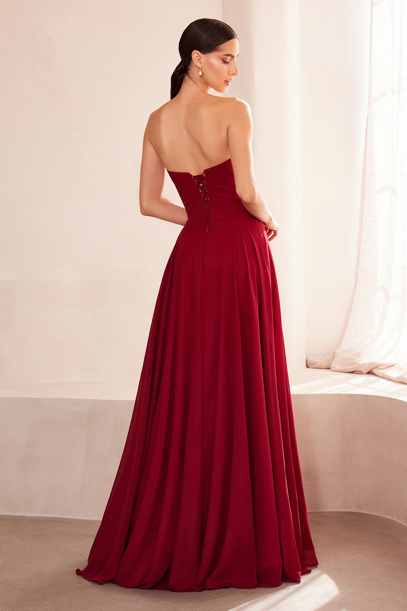 Sky Blue Chiffon Strapless A-Line Gown by Amoris T703