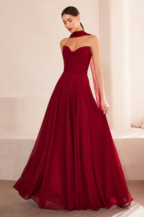 Sky Blue Chiffon Strapless A-Line Gown by Amoris T703