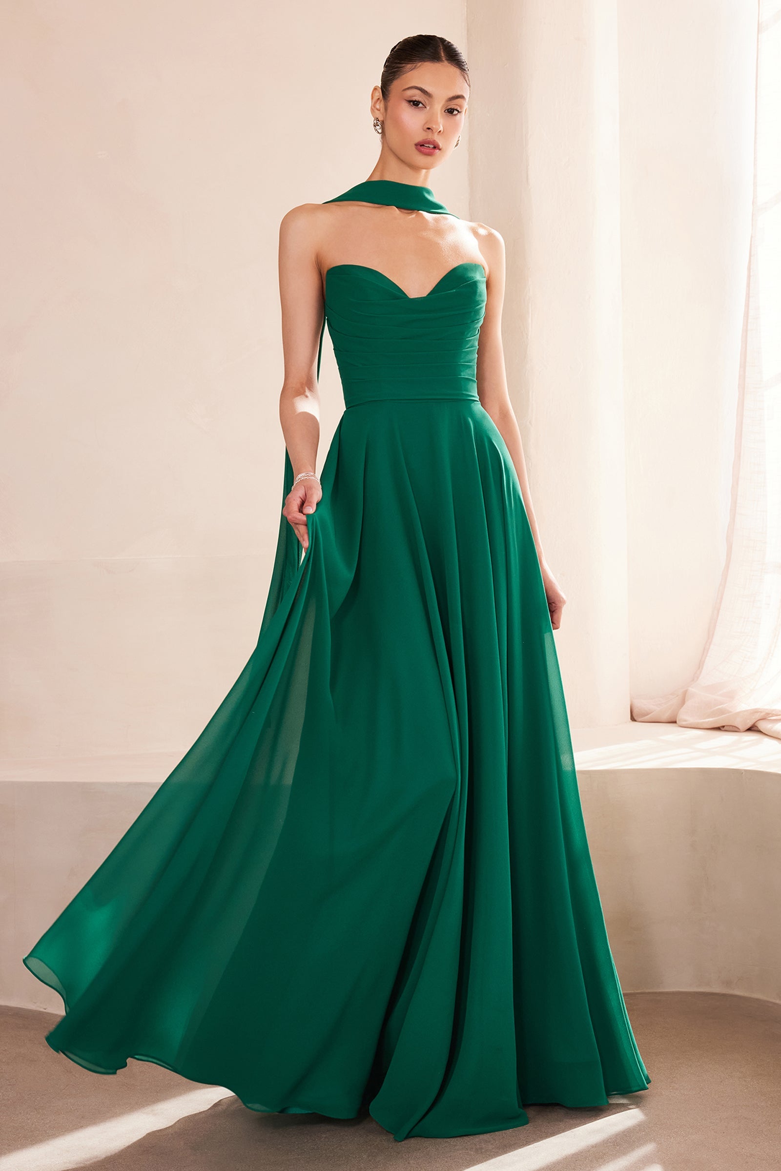 Sky Blue Chiffon Strapless A-Line Gown by Amoris T703