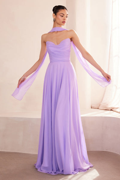 Sky Blue Chiffon Strapless A-Line Gown by Amoris T703