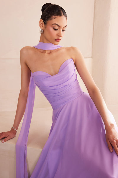 Sky Blue Chiffon Strapless A-Line Gown by Amoris T703