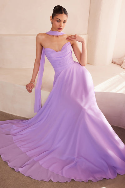 Sky Blue Chiffon Strapless A-Line Gown by Amoris T703