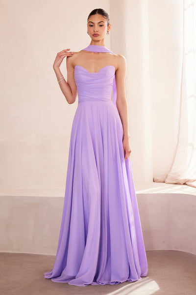 Sky Blue Chiffon Strapless A-Line Gown by Amoris T703