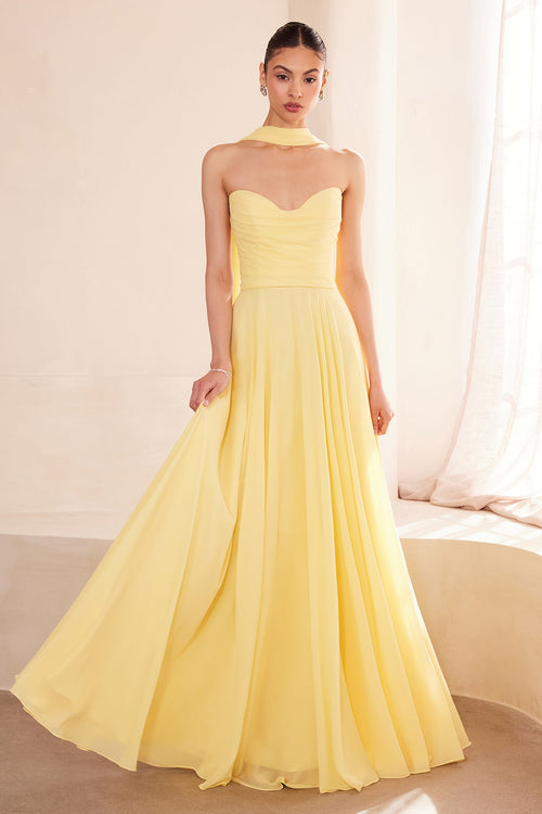 Sky Blue Chiffon Strapless A-Line Gown by Amoris T703