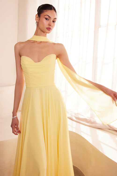 Sky Blue Chiffon Strapless A-Line Gown by Amoris T703