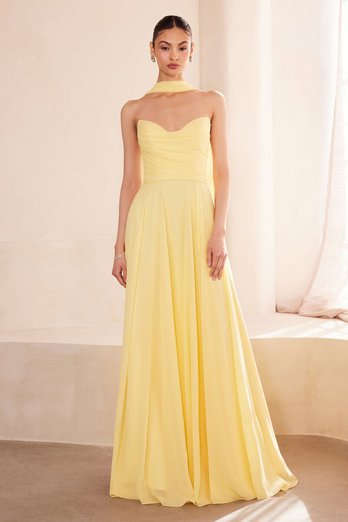 Sky Blue Chiffon Strapless A-Line Gown by Amoris T703