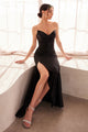 Satin Fitted Strapless Smoky Blue Gown by Amoris T704